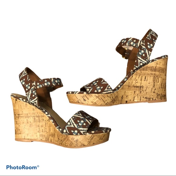 Christian Siriano Shoes - Christian Siriano fabric boho print cork wedges